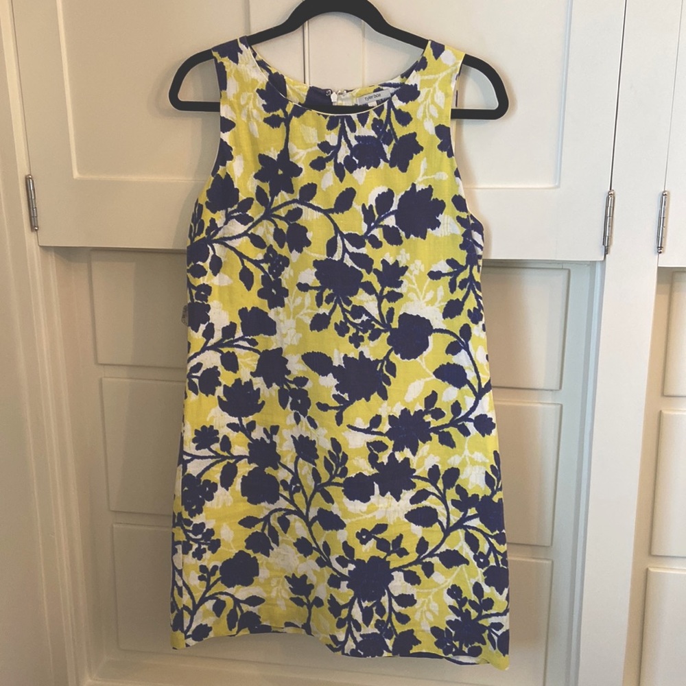 Linen yellow/blue and white dress.